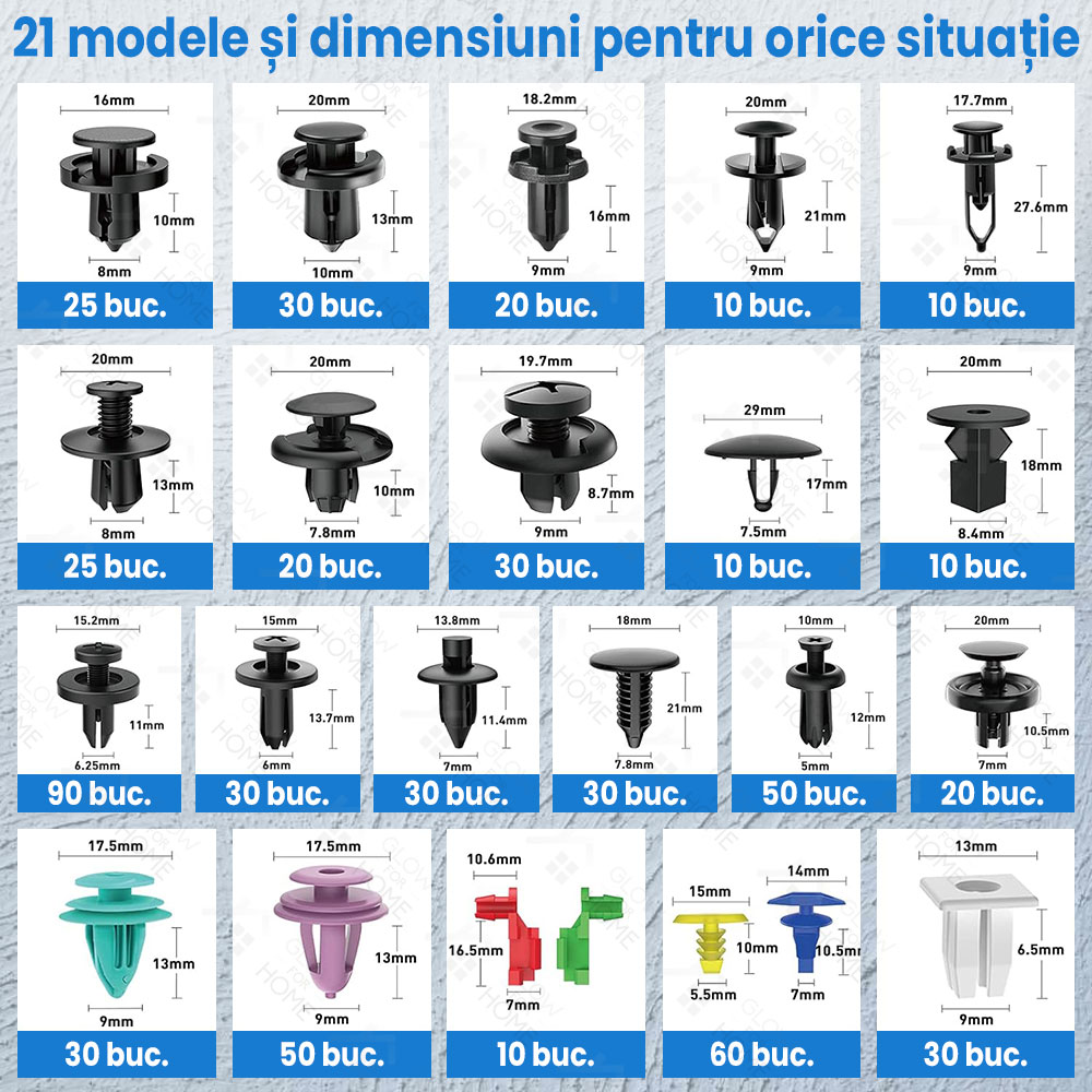 Set Piese Cu De Clipsuri Universale Si Cleme Fixare Si Scule De Montat Pentru